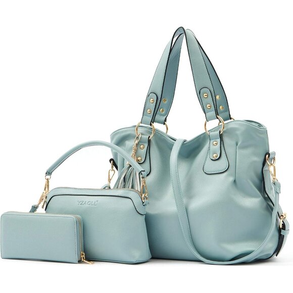 Women Large Synthetic Leather Crossbody Bag Set Tote Wallet Purse Handbag - Picture 9 of 9